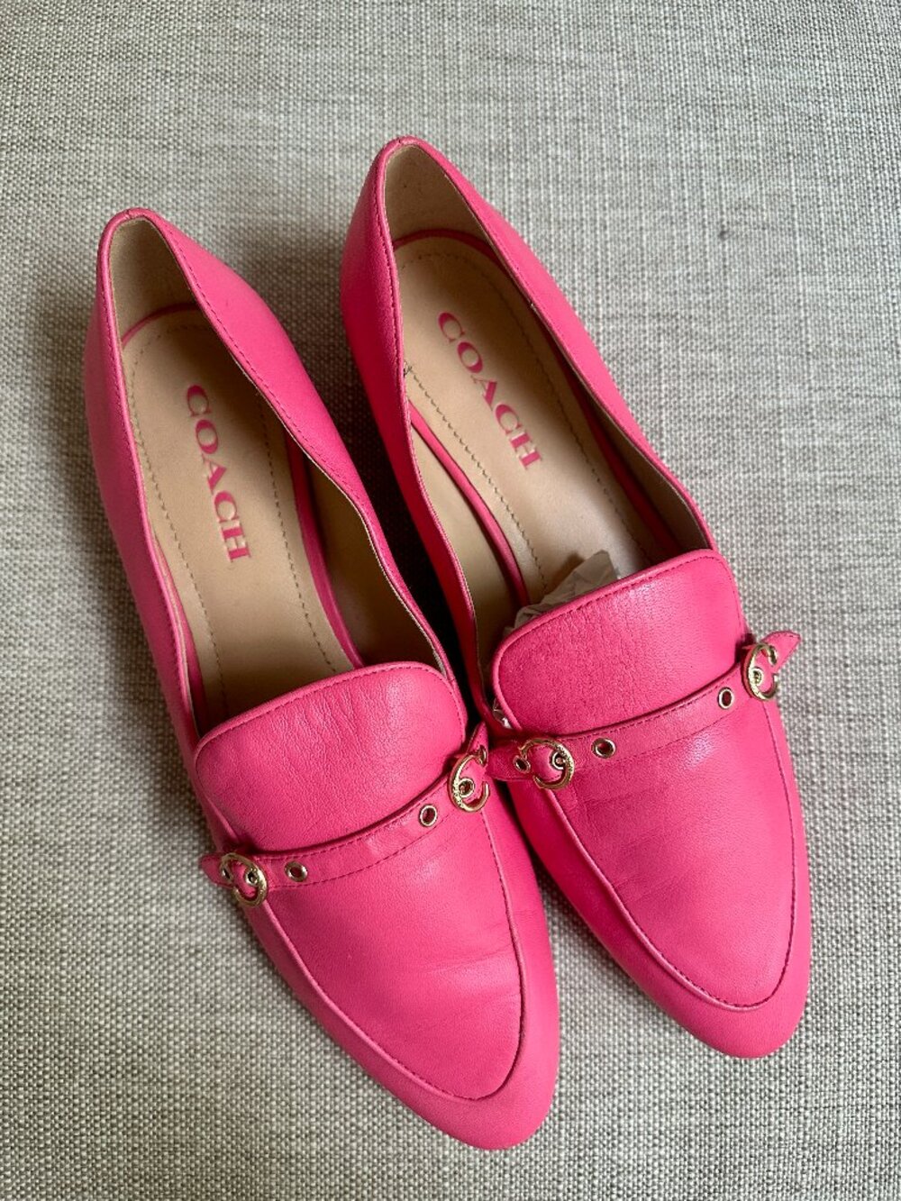 Coach Hot Pink Leather Pointed Toe Block Heel Loafers Signature C Sz 8.5